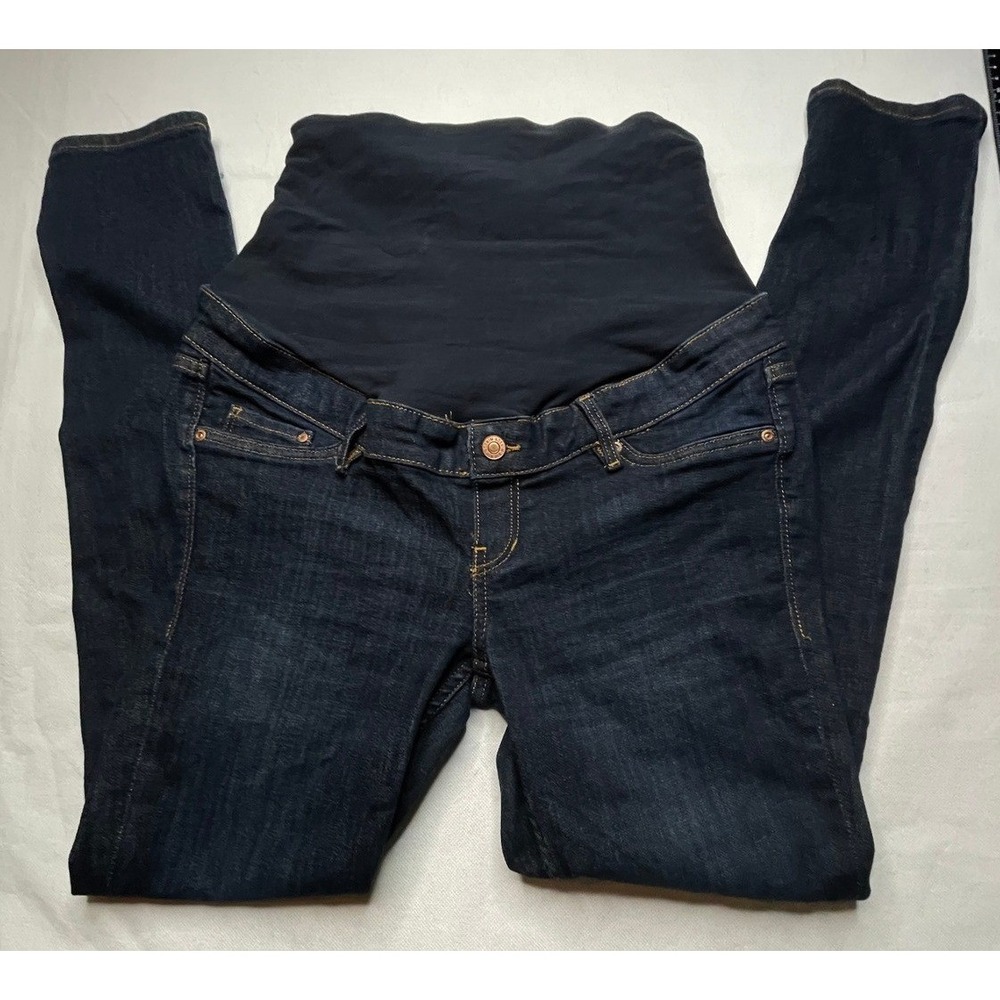 H&M Maternity Jeans WOMENS Size 8 Dark Blue MAMA Skinny High Rib Stretch Denim